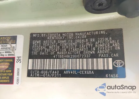 2009 Toyota Camry Hybrid from USA, damaged, VIN 4T1BB46K29U072337
